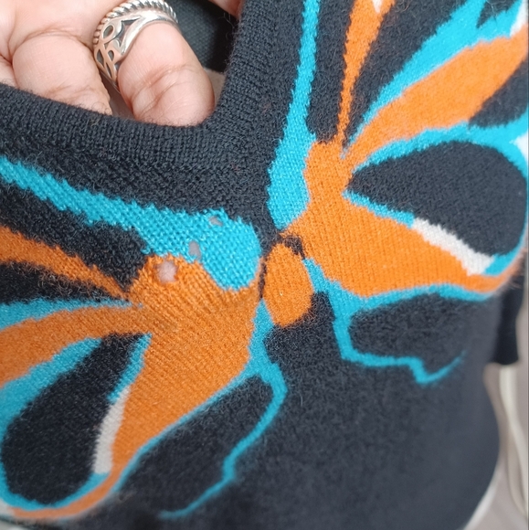 Whimsigoth Butterfly Print Cashmere V-Neck Ribbed Hem Sweater - Picture 10 of 11